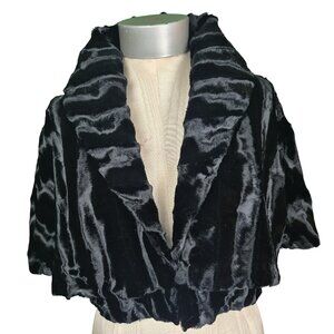 White House Black Market Luxe Black Faux Fur Cropped Jacket Cape Bolero Size SM